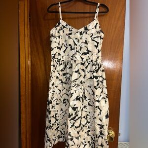 LOFT Black and Cream Floral Midi Dress